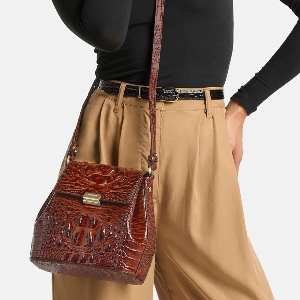 ✅ Brahmin MARGO CHARCOAL NOTTINGHAM Leather Satchel ✨NWT, COA, DUST BAG - Picture 9 of 16